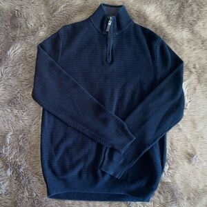 Tasso Elba Pullover Sweater Quarter 1/4 Zip 100% Cotton Black Waffle Classic